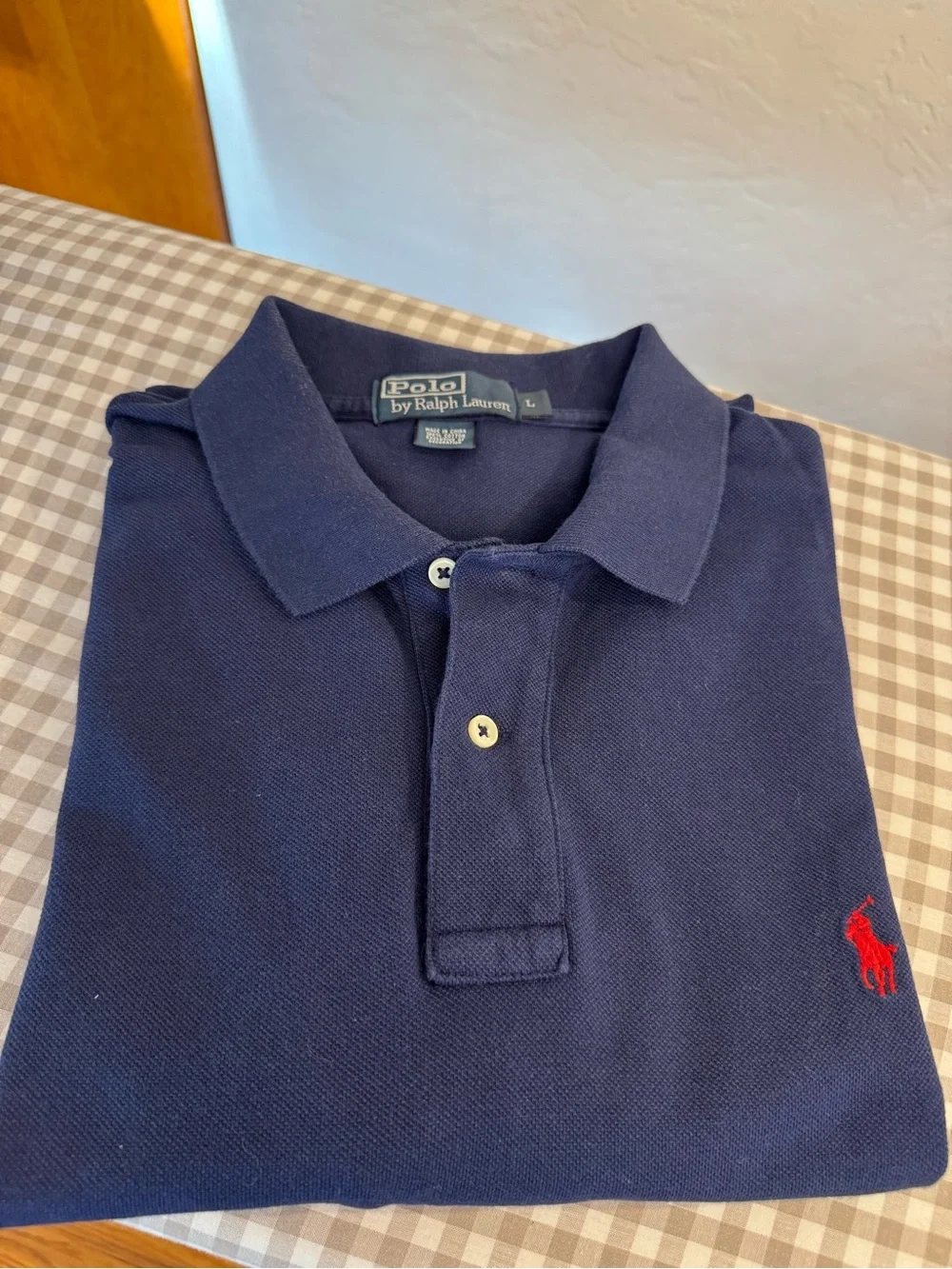 Polo Ralph Lauren Men’s Navy Blue Mesh Polo Shirt Red Pony Cotton Size Large